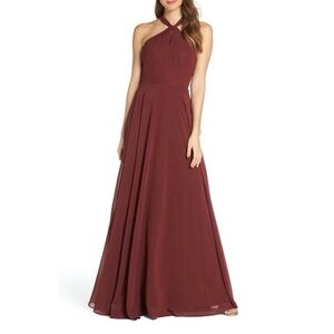 Jenny Yoo Halle Halter Dress in Hibiscus Luxe Chiffon